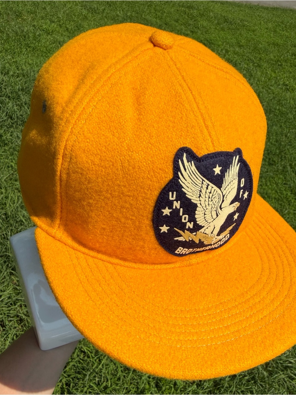 RRL Ralph Lauren Men’s Wool Leather Strap Brotherhood Eagle Cap Hat Gold NWT - Picture 13 of 17
